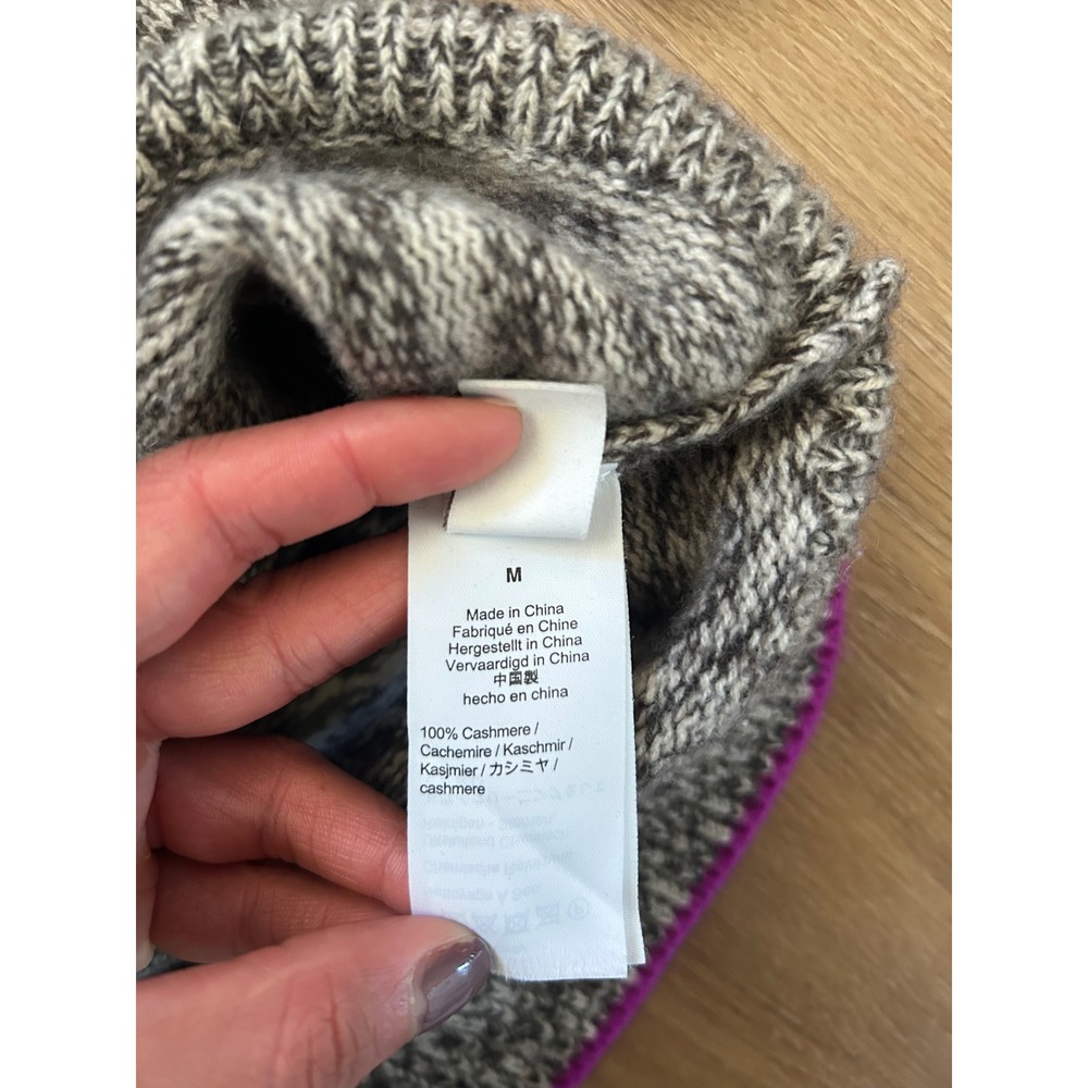 J.Crew relaxed fit Gray Marled 100% Cashmere Crewneck Sweater Purple Trim M - Picture 4 of 6